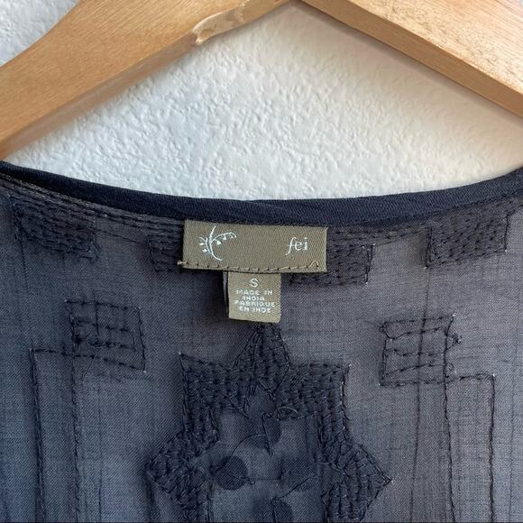 Anthropologie Fei Black Gold Beaded Open Cardigan Duster - Picture 4 of 13